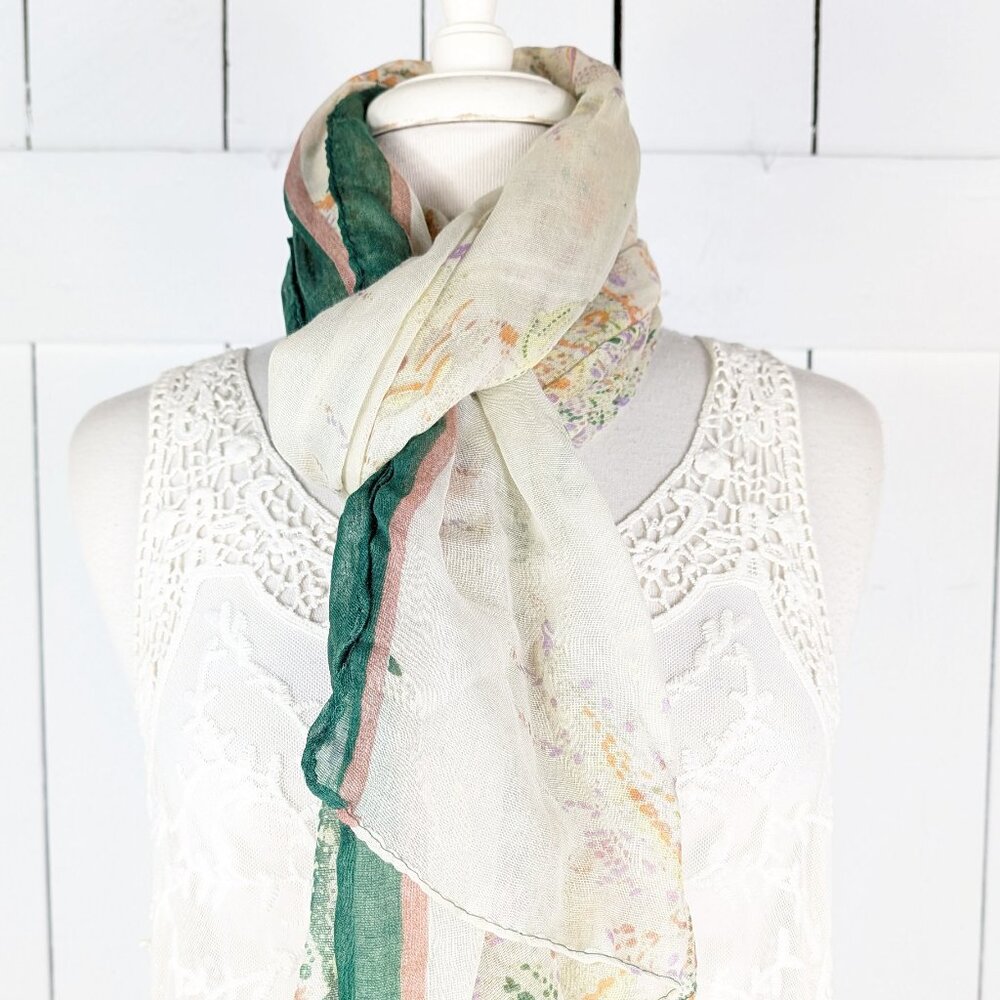 Sheer green floral gauzy wrap shawl scarf